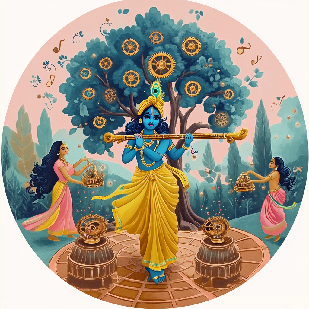 Krishna In A Clockwork Forest Of Gopis Wind Up Music Boxes paint by color