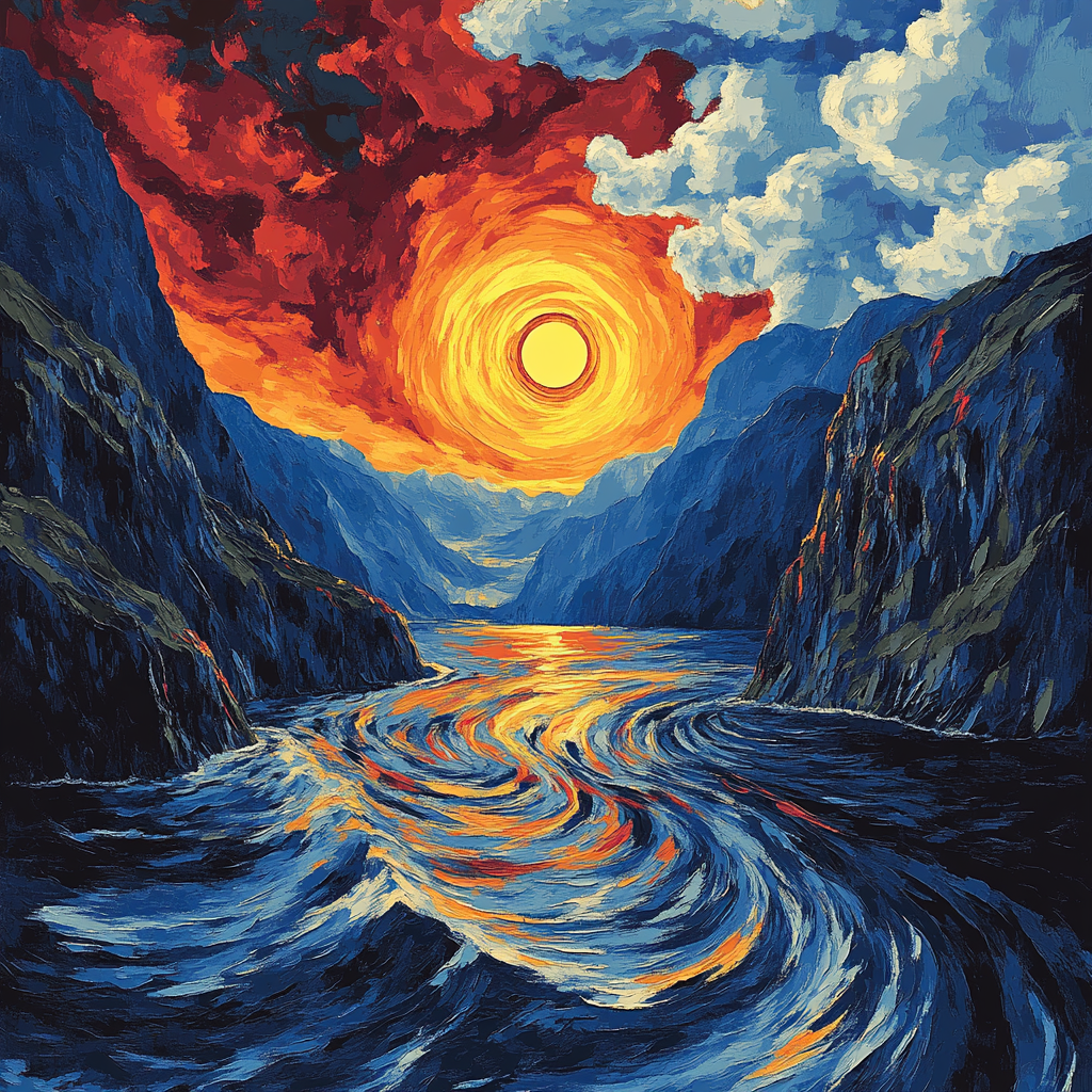 Edvard Munch Inspired Fjord Eclipse Over Trembling Cliffs painting number kit