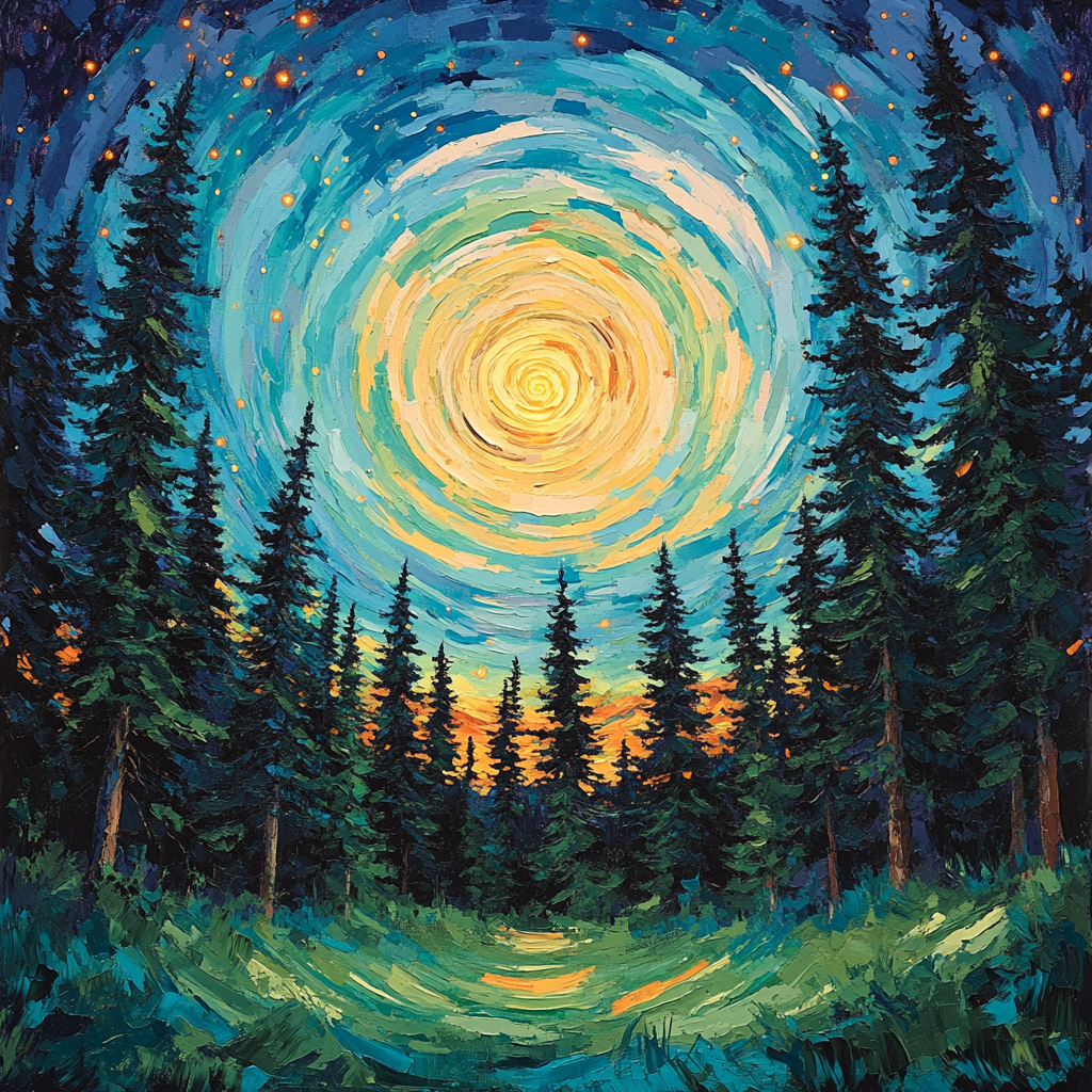 Edvard Munch Inspired Aurora Spiral Above Whispering Pines Numbered painting kits