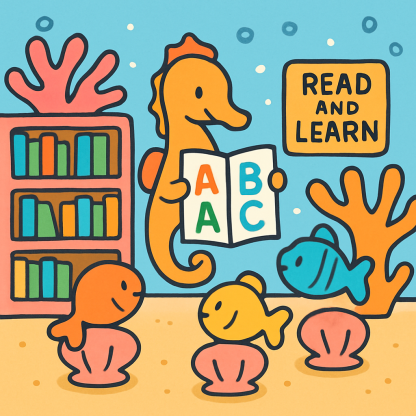Coral Library And The Alphabet Seahorse DIY paint by numbers