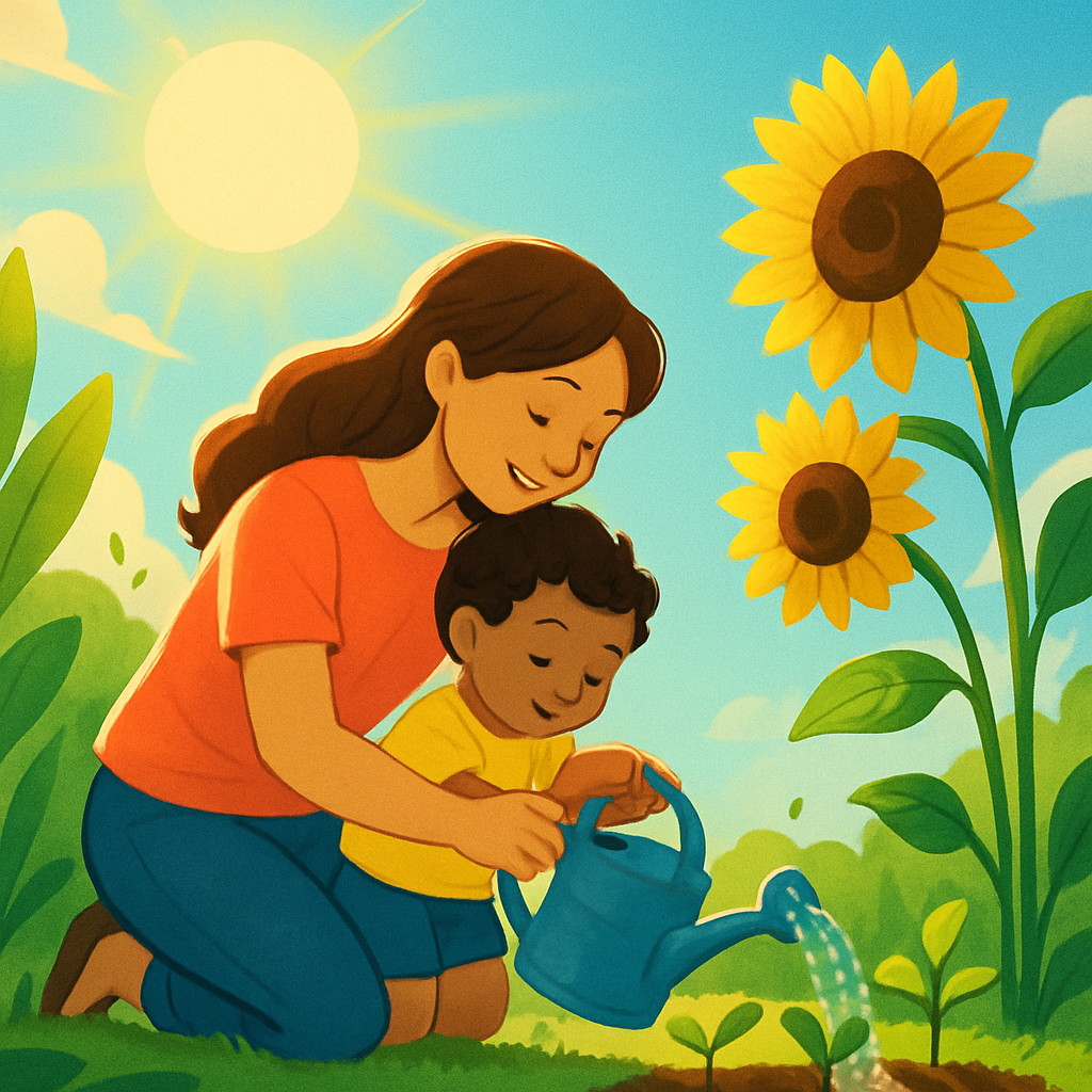 Garden Watering Lesson With Mom paint by number