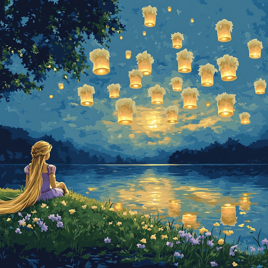 Rapunzel Lantern Lake Daydream paint by numbers