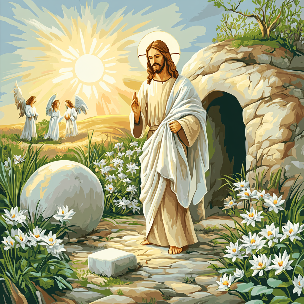 Risen Jesus In Garden Of New Dawn painting number kit