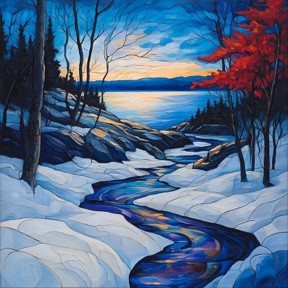 A.Y. Jackson Inspired Aurora Over Canadian Shield Thaw Paint by numbers art