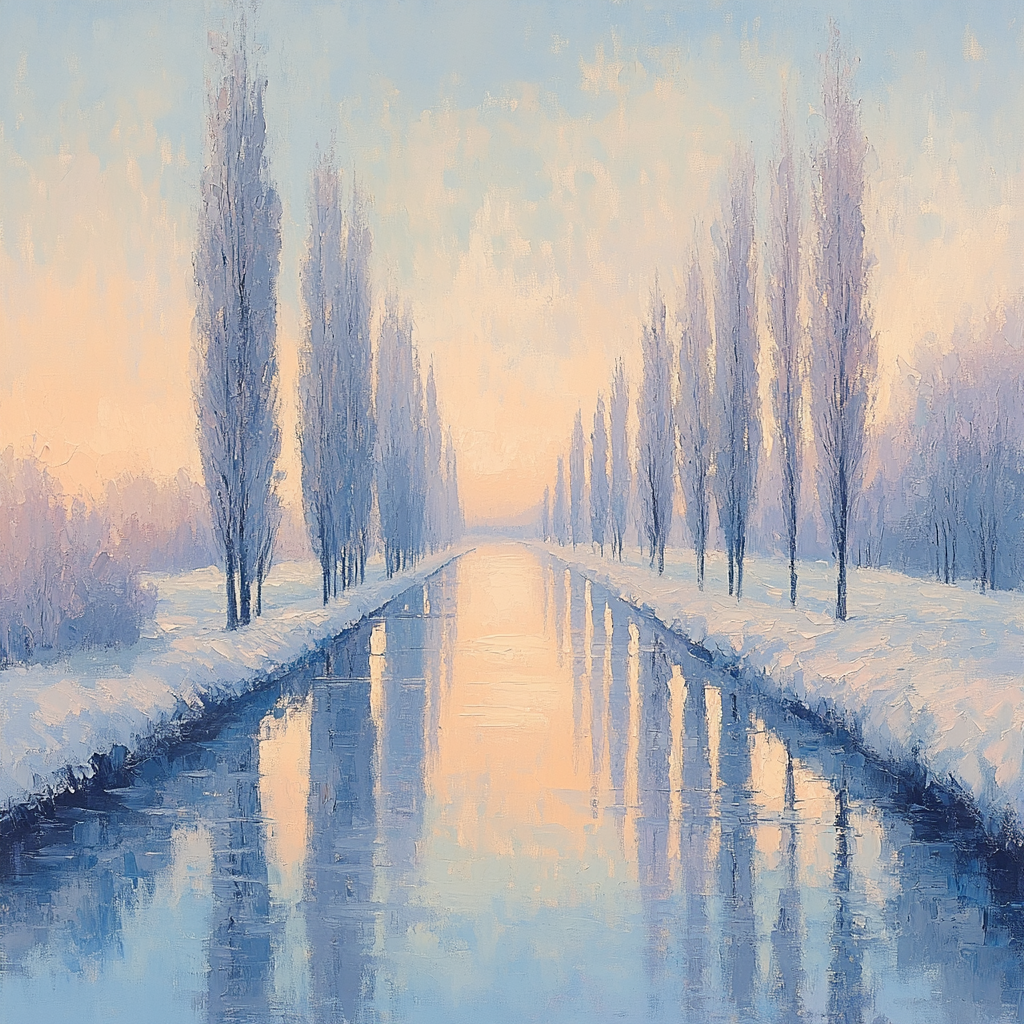 Claude Monet Inspired Frosted Poplar Canal At Blue Hour Paint by numbers art