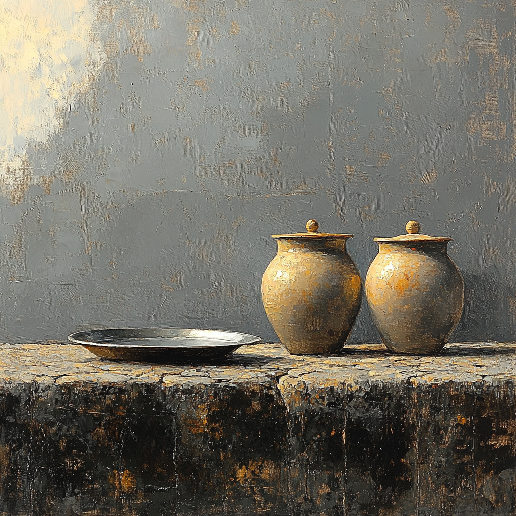 Diego Velázquez Inspired Silvery Bodegon Of Earthenware And Quiet Light paint by color