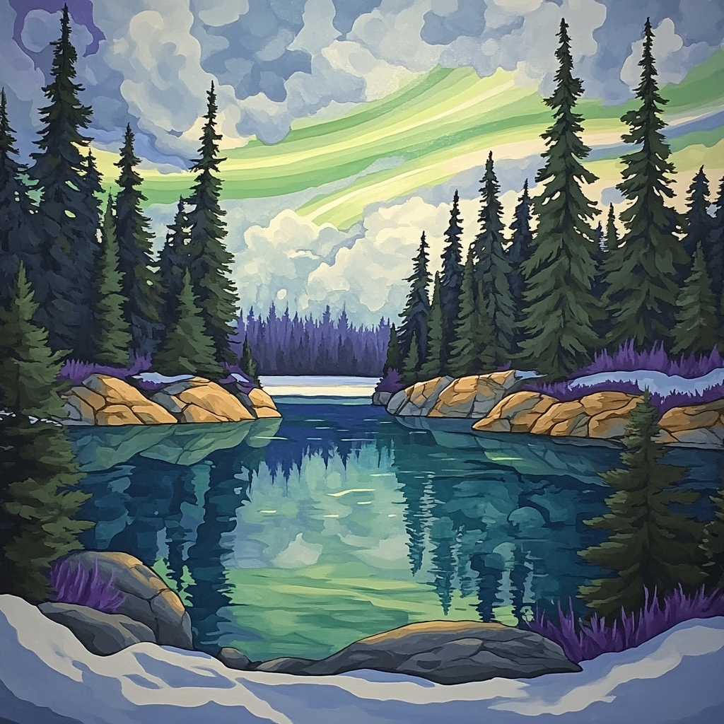 Franklin Carmichael Inspired Boreal Lake Under Aurora Veil Numbered painting kits