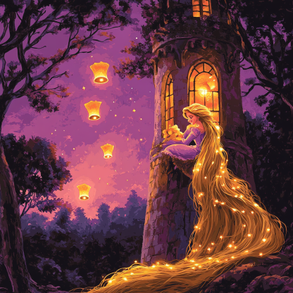 Pascal Lantern Tower Evening With Rapunzel Disney Inspired Number painting