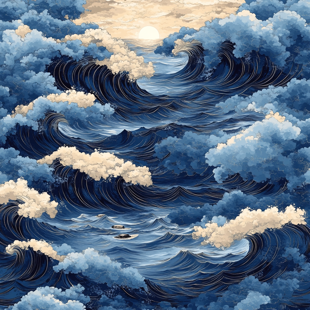 Katsushika Hokusai Inspired Storm Over Ocean Waves Number painting