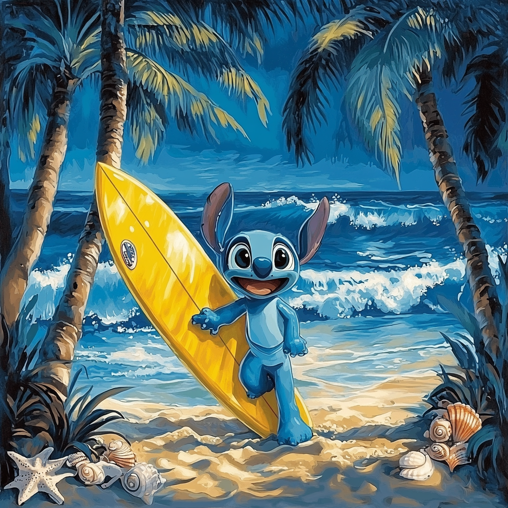 Stitch Tropical Surf Shore Fun Disney Inspired Number painting