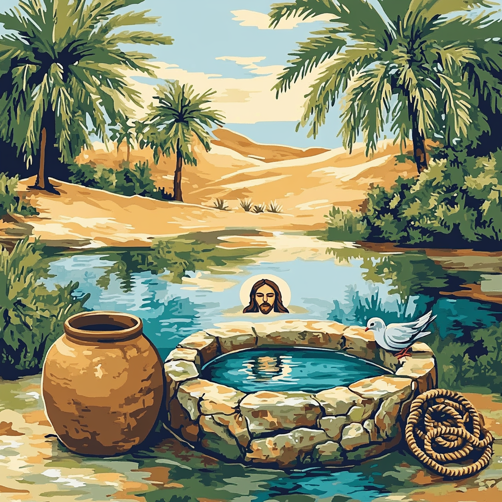 Desert Well With Jesus Reflection paint by color
