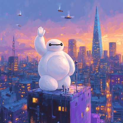 Baymax City Sky Rooftop Care Disney Inspired Paint by numbers art