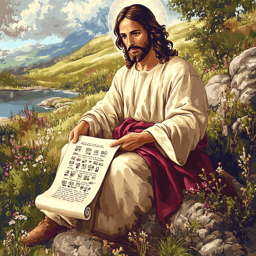 Jesus With Scroll Of Beatitudes Number painting