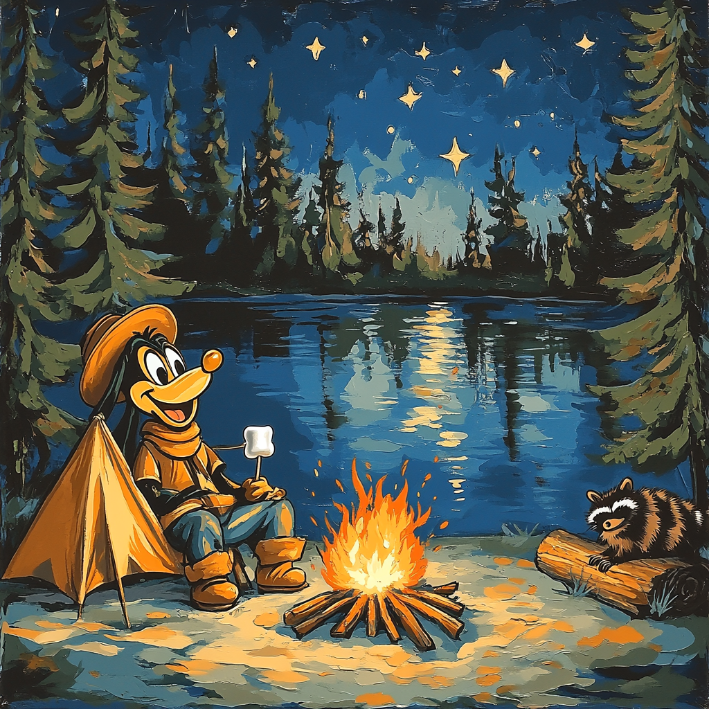 Goofy Lakeside Camping Laughs Disney Inspired Painting by numbers kit