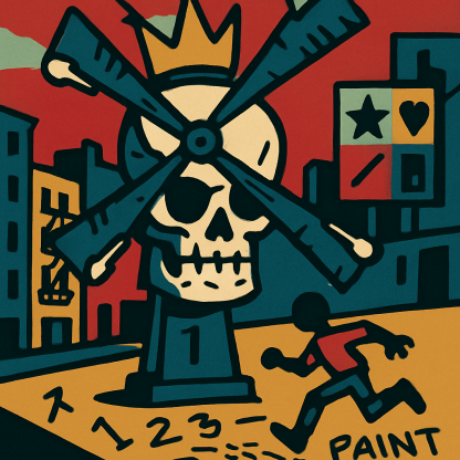 Basquiat Crowned Windmill Riot paint by color