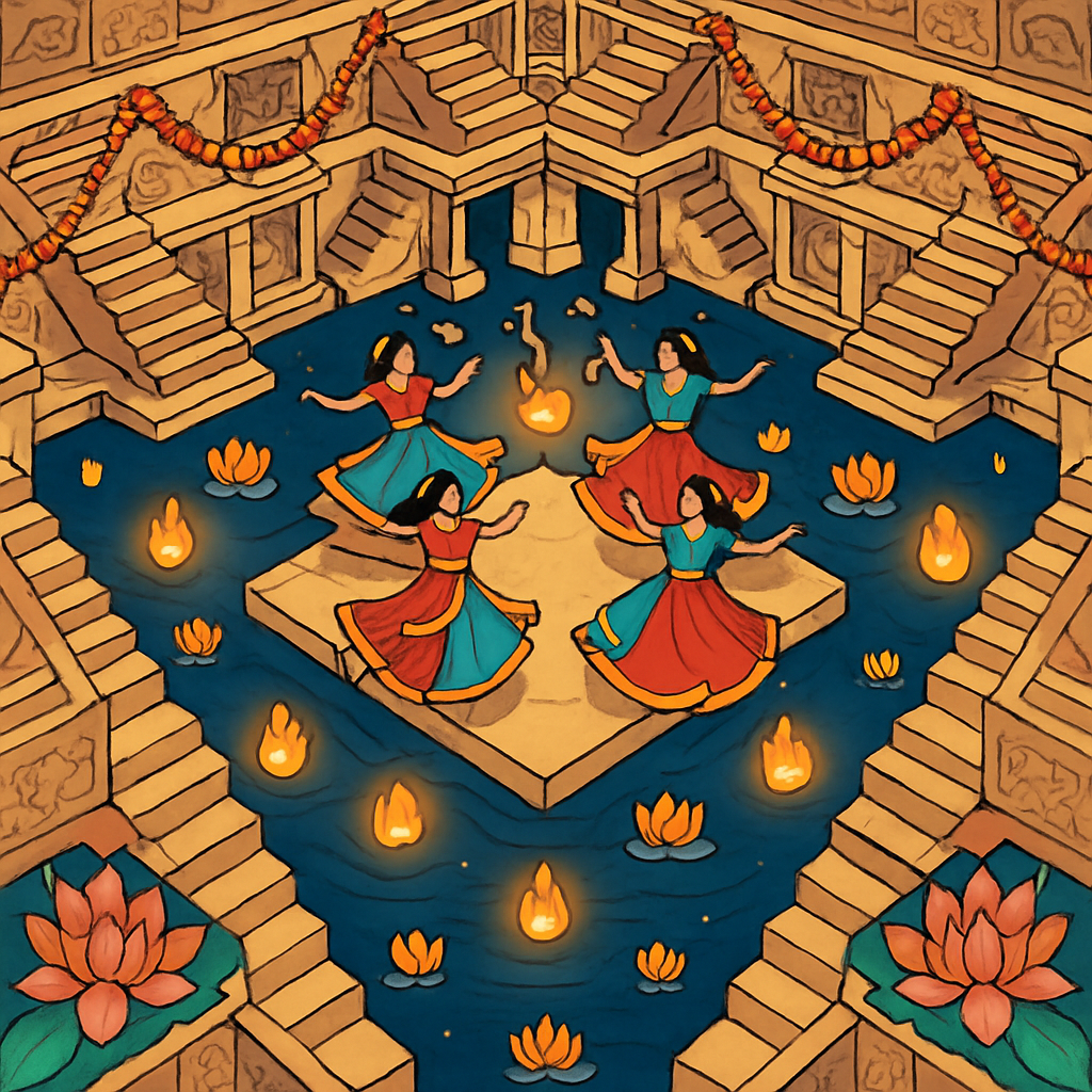 Stepwell Shadows With India Lantern Festival Paint by numbers art