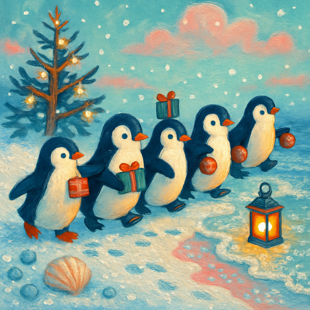 Penguin Gift Parade On The Polar Shore Paint by numbers art