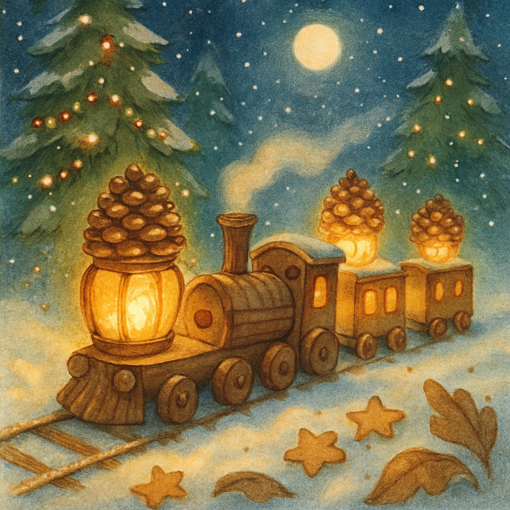 Woodland Train Of Pinecone Lanterns Painting by numbers kit