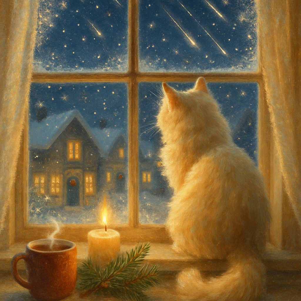 Frosted Window Cat Watching Falling Stars paint by color