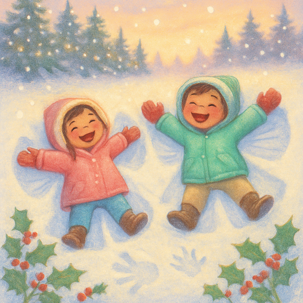 Snow Angel Makers In A Meadow Of Holly paint by number