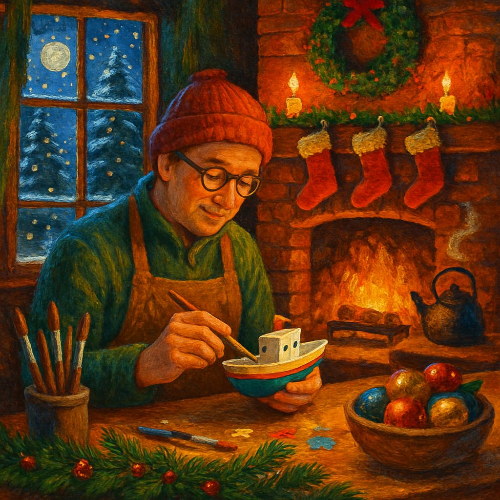 The Fireplace Workshop Of Toy Boats paint by numbersThe Fireplace Workshop of Toy Boats - DIY Painting By Numbers Kit - Image 5