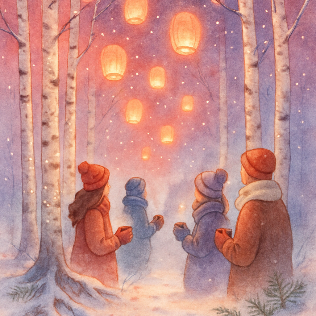 Festival Lanterns Floating Through The Birch Grove Paint by numbers kits