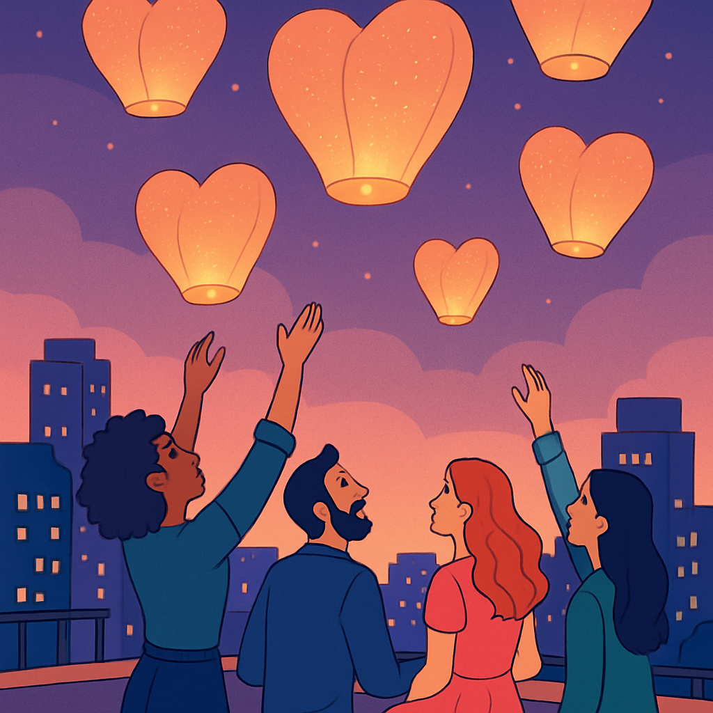 Valentines Day Skyline Lantern Release paint by number