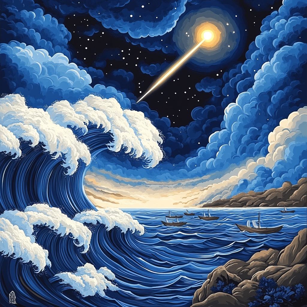 Katsushika Hokusai Inspired Storm Waves And Comet Paint by numbers kits
