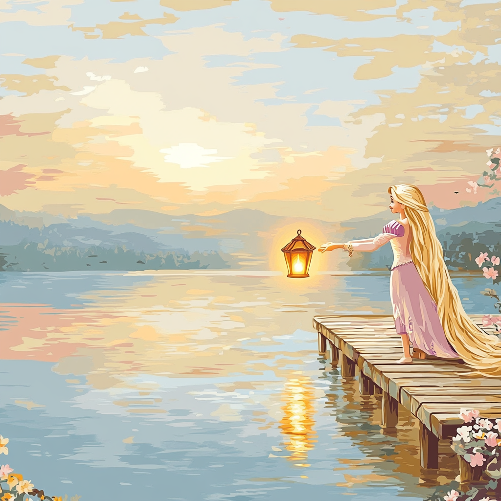 Rapunzel Floating Lantern Lake Morning Numbered painting kits