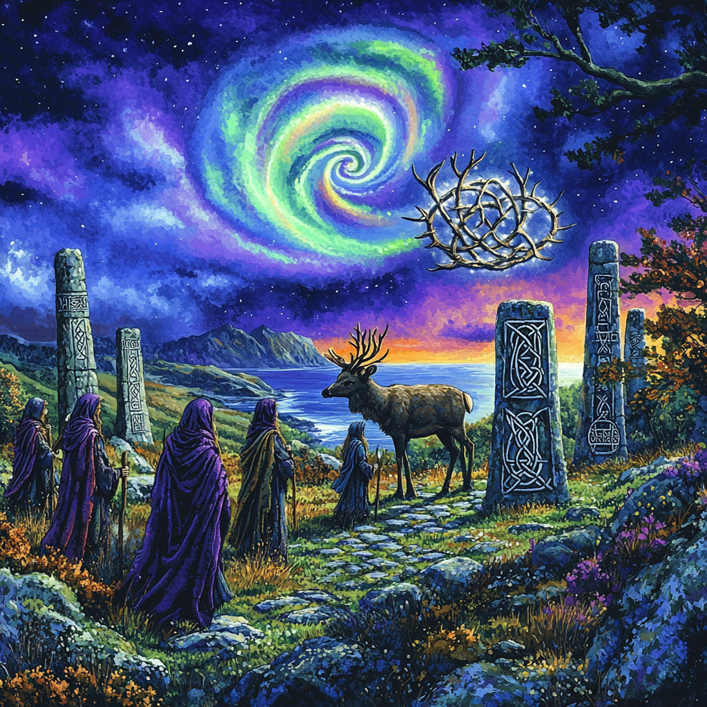 Stone Circle Rite Beneath The Celtic Aurora paint by color