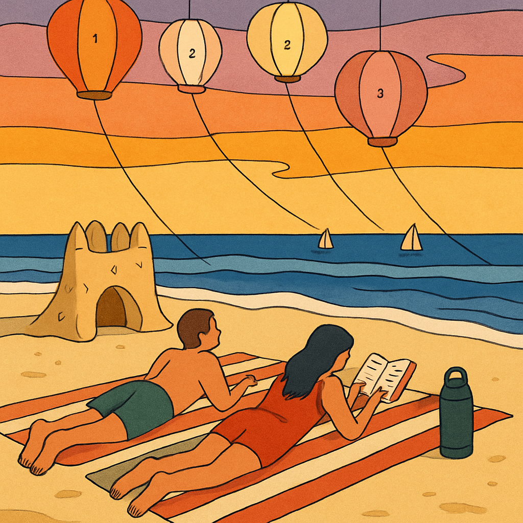 Sunset Sailboats At The Beach With Paper Lantern Kites Paint by numbers art