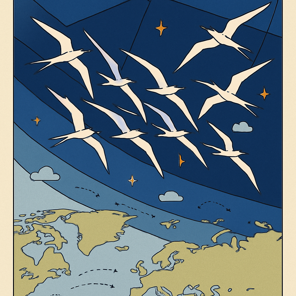 Migration Map With Birds In Indigo Sky Painting by numbers kit