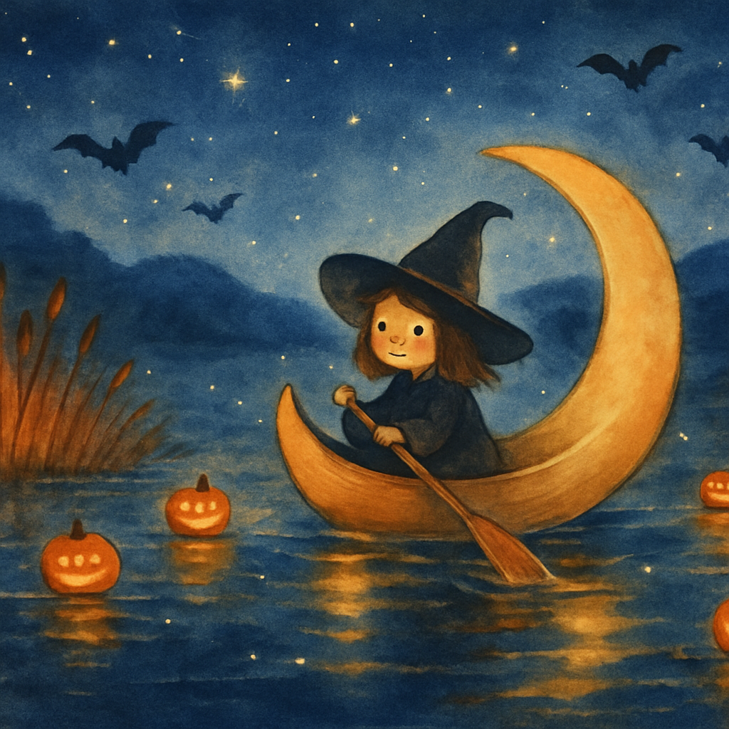 Crescent Moon Canoe On The Pumpkin Pond DIY paint by numbers