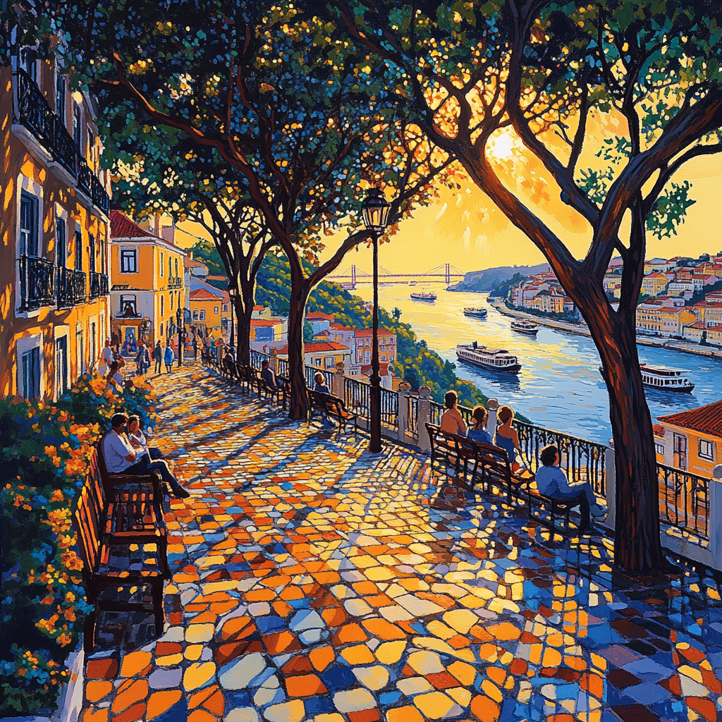 Historic Fado Streetscape At Miradouro De Santa Catarina Lisbon Portugal painting number kit