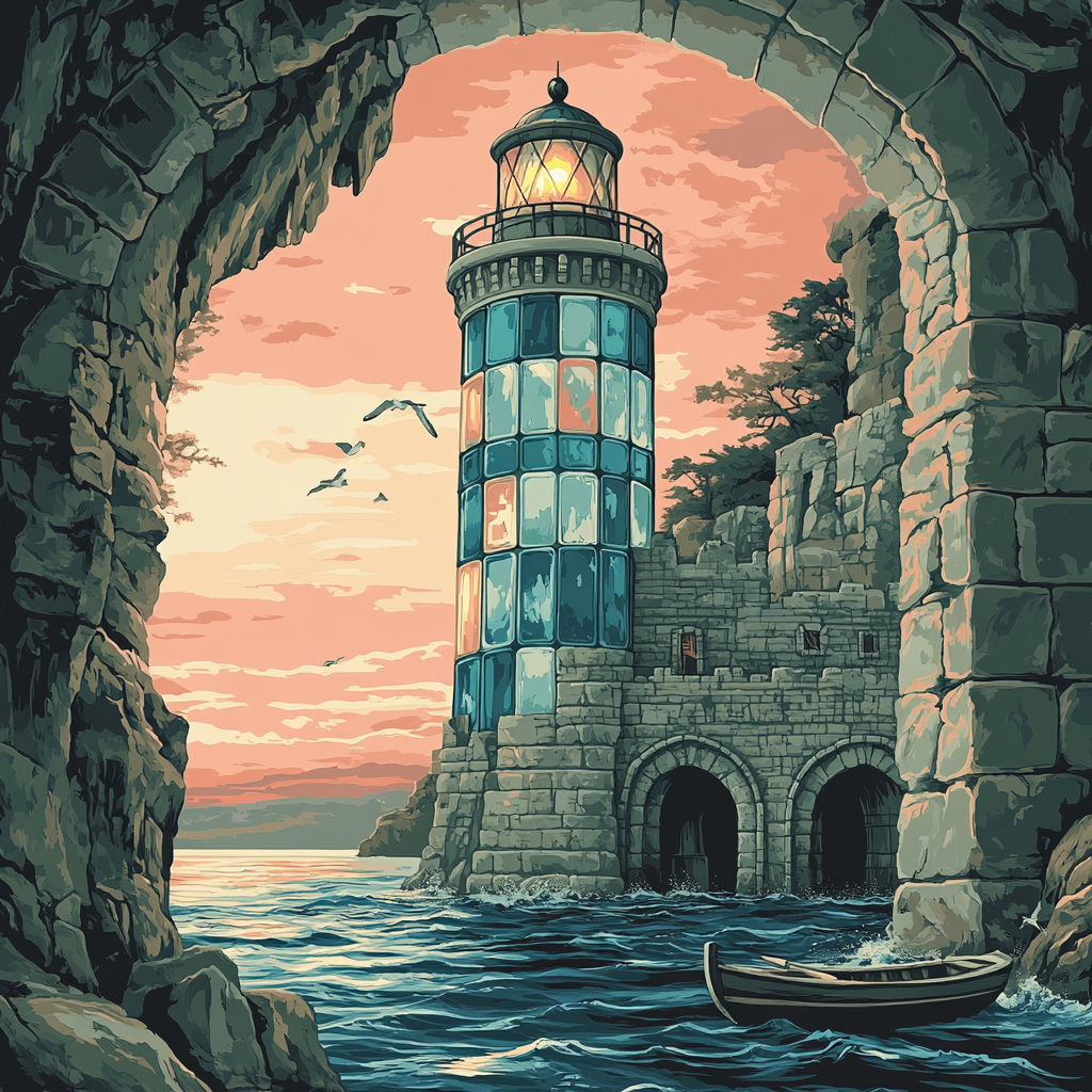 Harbor Lighthouse Castle In Tidal Glass Painting by numbers kit