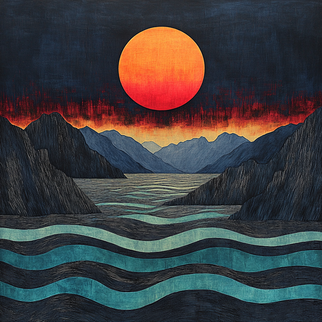 Edvard Munch Inspired Fjord Eclipse Over Pulsing Water Paint by numbers art