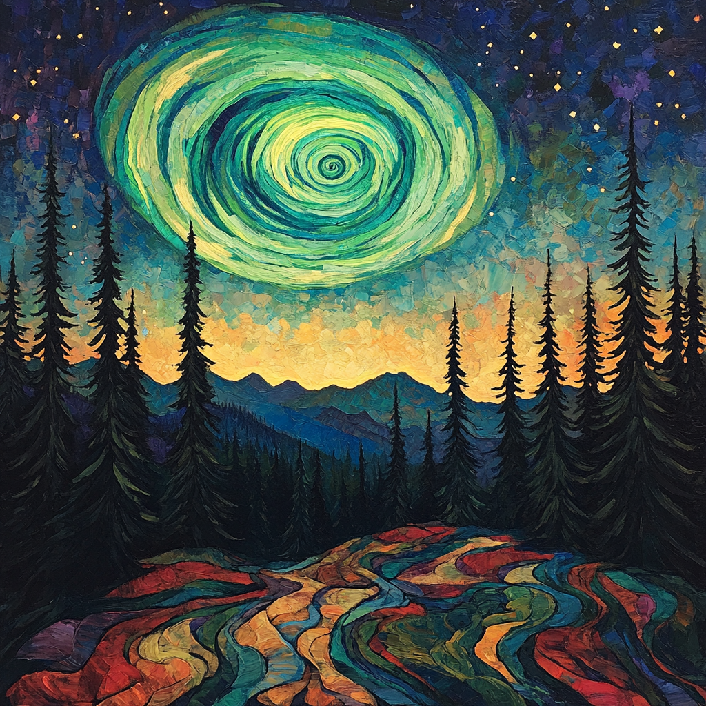 Edvard Munch Inspired Aurora Vortex Above An Enchanted Pine Ridge Painting by numbers kit
