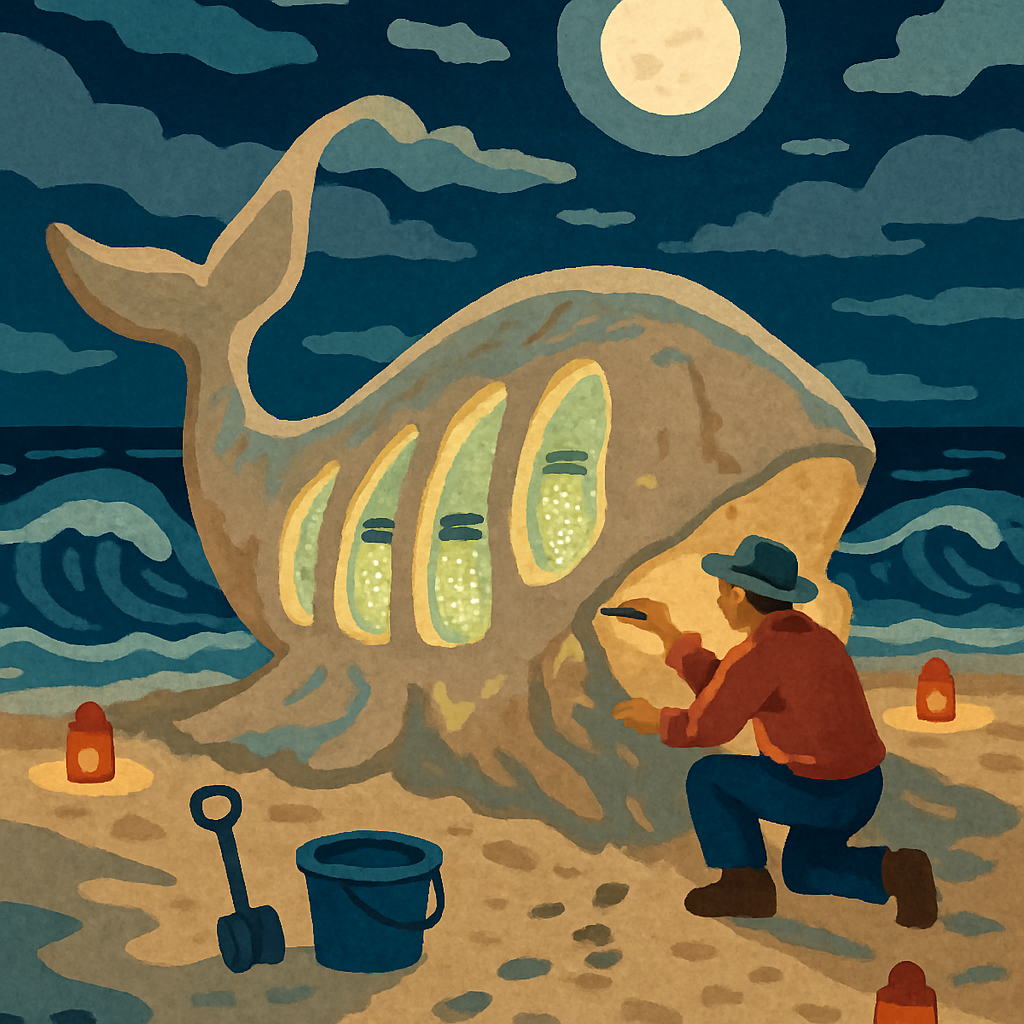 Moonlit Sand Sculpture, Beach Crafted Number painting