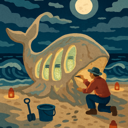 Moonlit Sand Sculpture, Beach Crafted Number painting