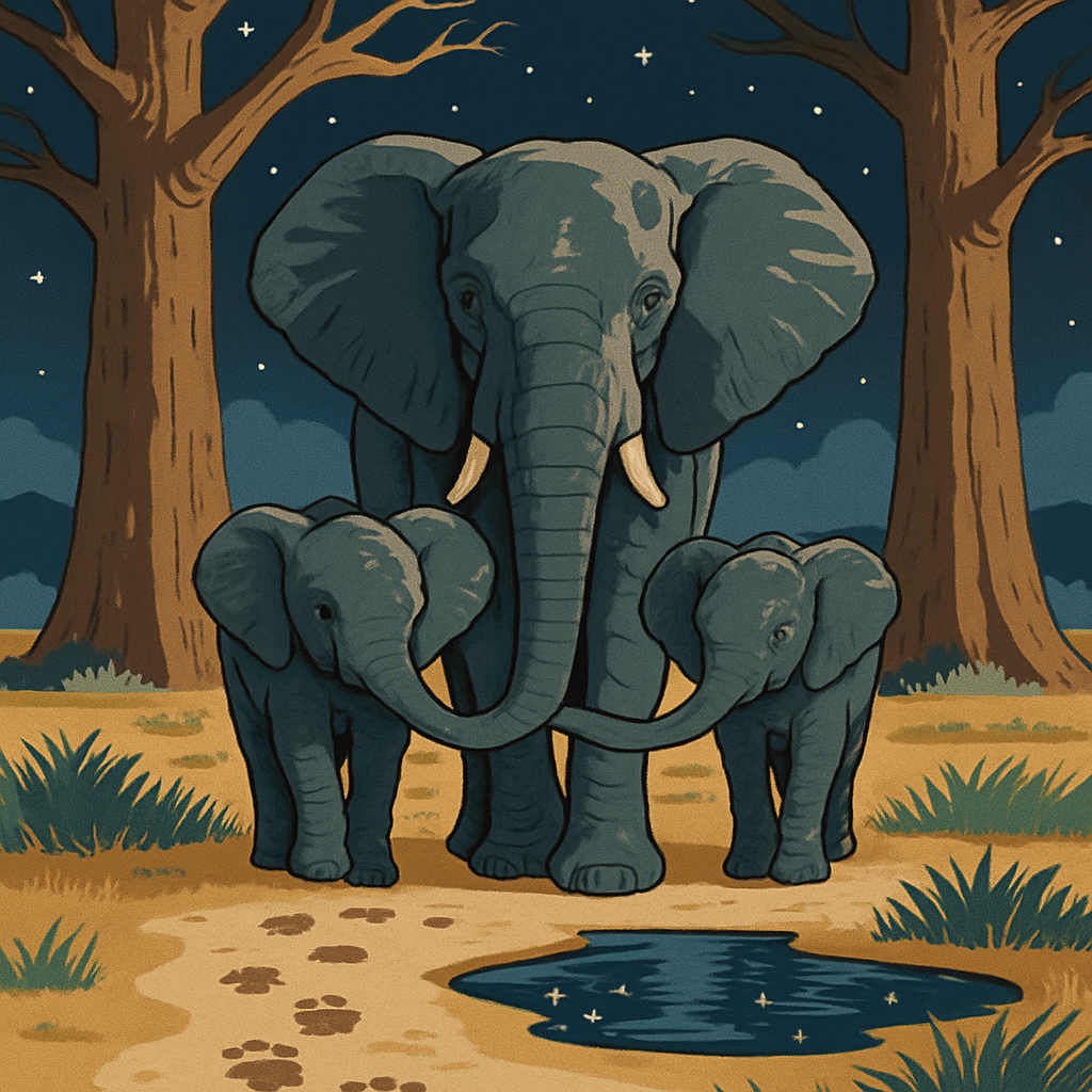 Moonlit Baobab Crossing With Elephant Silhouettes DIY paint by numbers