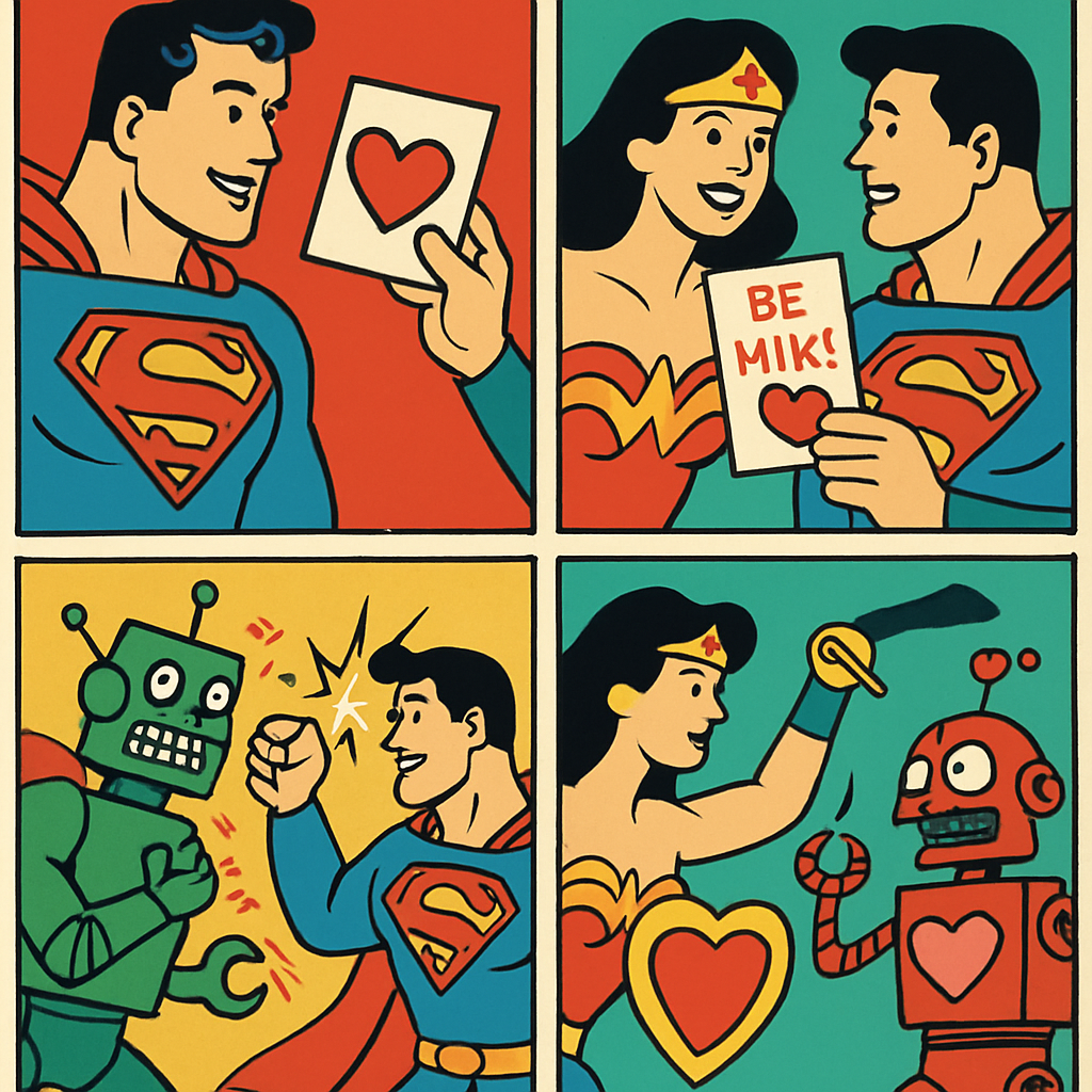 Comic Book Valentines Day Heroes paint by color