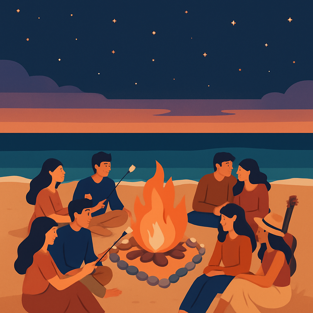Valentines Day Beach Bonfire Circle Paint by numbers art