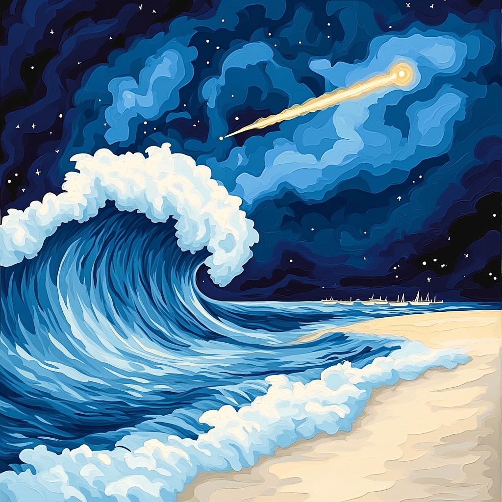 Katsushika Hokusai Inspired Comet Over Coastal Waves Number painting