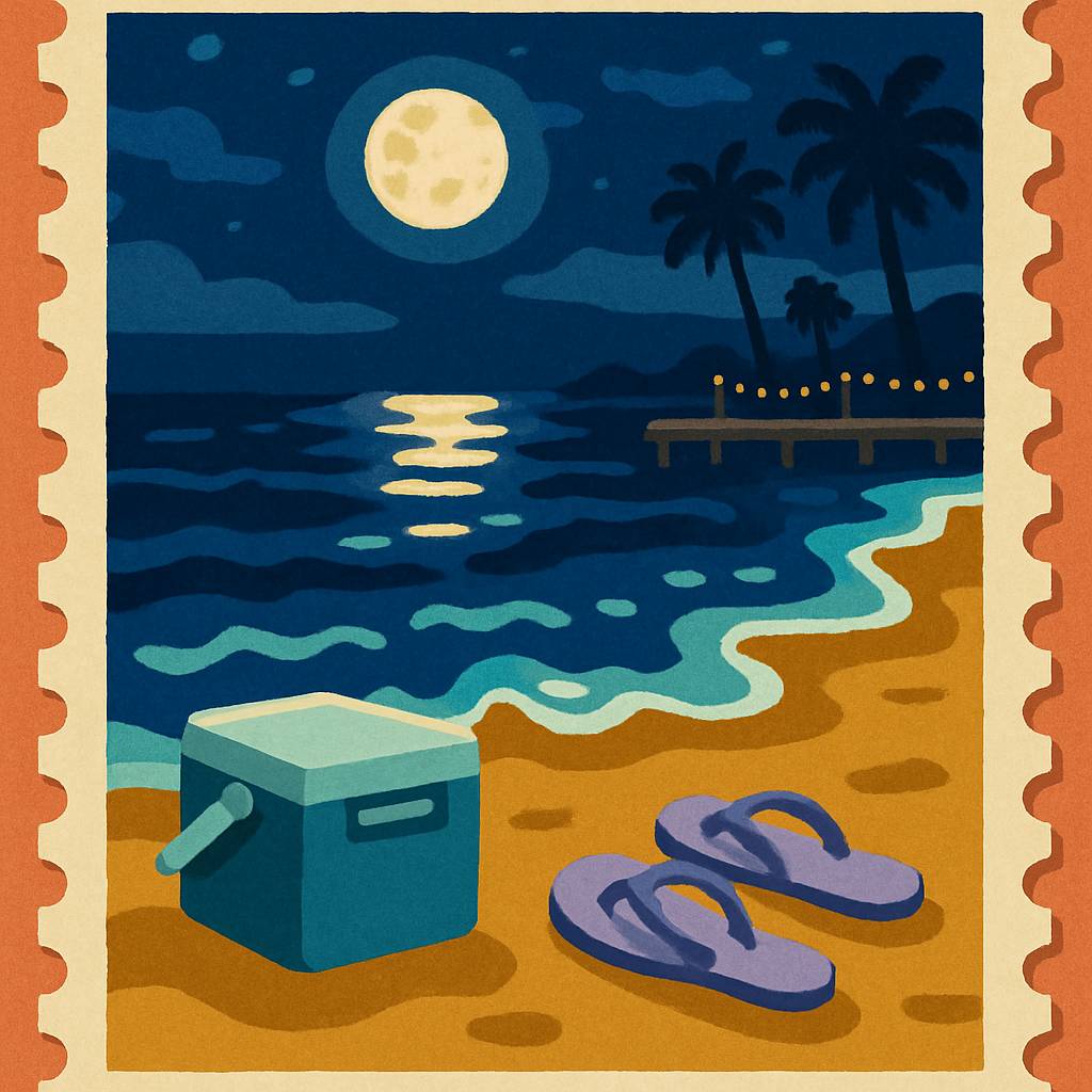Moonlit Postcard Beach Panorama paint by color