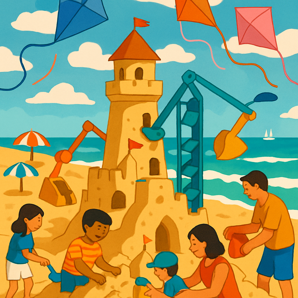Sandcastle Workshop With Beach Kites Painting by numbers kit