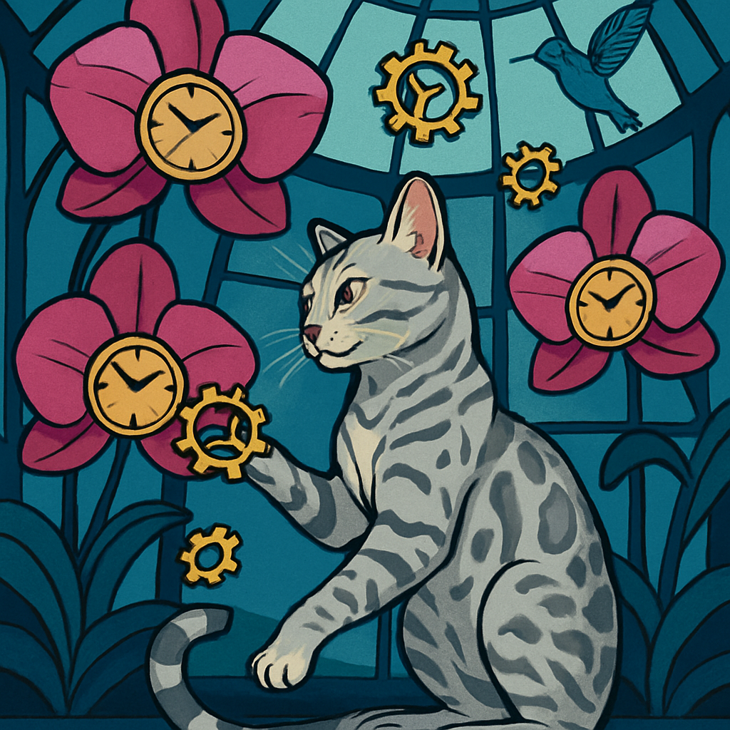 Cat In The Clockwork Orchid Atrium Number painting