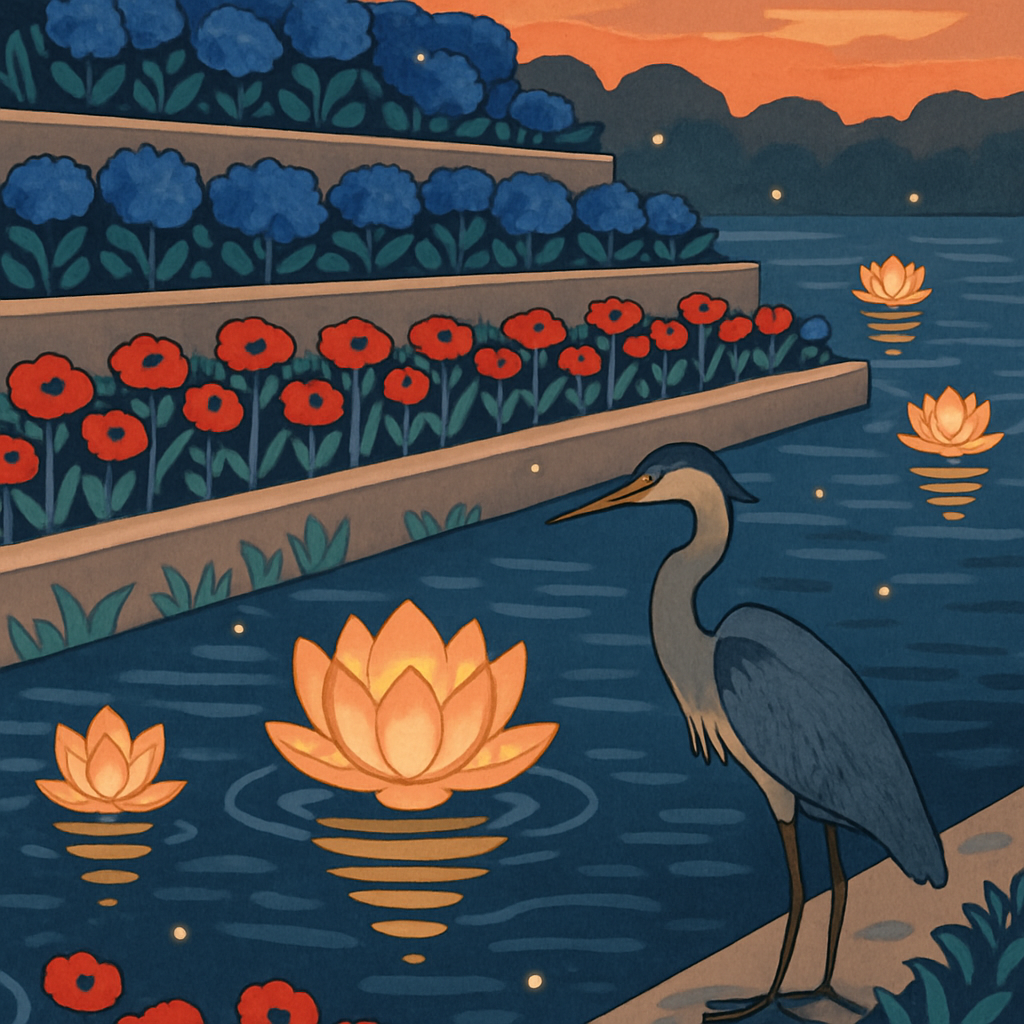 Terraced Riverbank With Floral Lanterns paint by number