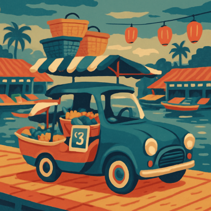 Cars Of The Floating Market Parade paint by number