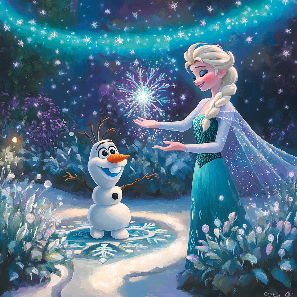Elsa And Olaf Aurora Ice Garden Paint by numbers art
