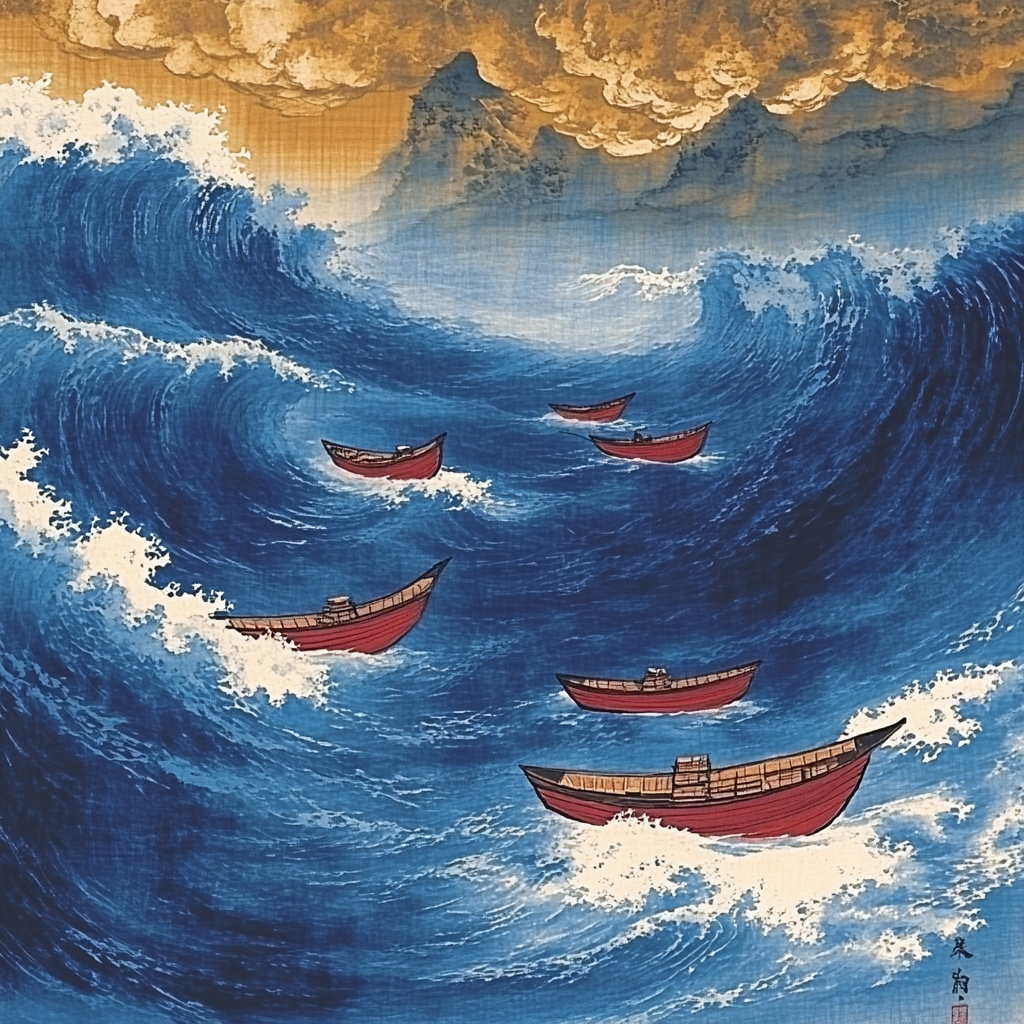 Katsushika Hokusai Inspired Storm Over Fishing Boats Paint by numbers kits